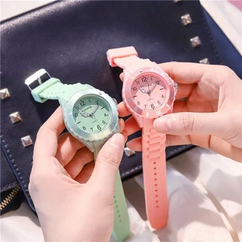 Детские кварцевые часы Прекрасного карамельного цвета, модные повседневные экологически чистые силиконовые Водонепроницаемые часы для девочек, детские часы