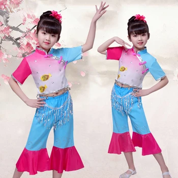 Детские костюмы для классических танцев, одежда для танцев с веером Янко, зонтичный костюм для танцев в традиционном китайском стиле Ханфу