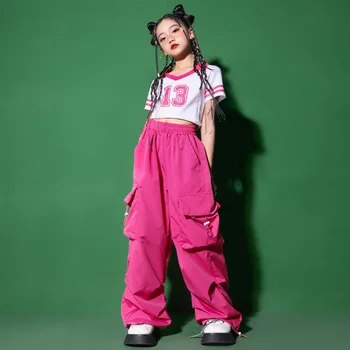 Детский костюм в стиле хип-хоп, розовые Брюки-карго для девочек, одежда для джазовых танцев, Одежда для уличных танцев