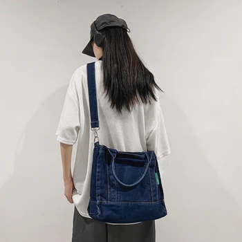 Джинсовые сумки-тоут для женщин, уличная сумка на плечо, Джинсовая сумка для покупок, холщовая сумка-мессенджер, Y2K, сумка для пригородных поездок, эко-сумка в корейском стиле