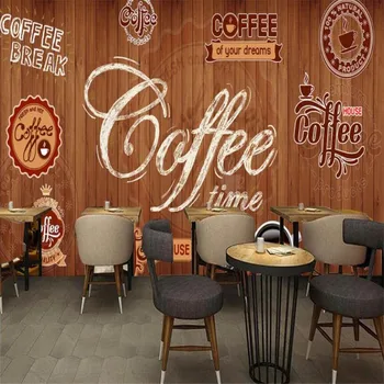 Европейские и американские ретро Кофейные этикетки Фон Обои 3D Кофе-Брейк Ресторан Кафе Промышленный Декор Настенные обои