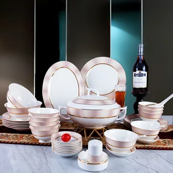 Европейский набор керамической посуды миски и тарелки из костяного фарфора 60 европейских миск и тарелок ложка подарочная посуда на новоселье
