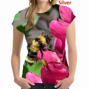 Женская модная футболка с 3D принтом, забавная крутая футболка с пчелой, Летние футболки с коротким рукавом, топы