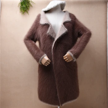 женская осенне-зимняя одежда, ворсистый плюшевый норковый кашемировый вязаный костюм, свободный кардиган, пальто из ангорского меха, куртка, свитер