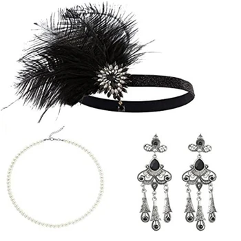 Женские аксессуары для вечеринки в стиле Гэтсби, повязка на голову с пером, ожерелье, серьги, перчатки, держатель для коктейльной вечеринки, выпускного вечера DXAA