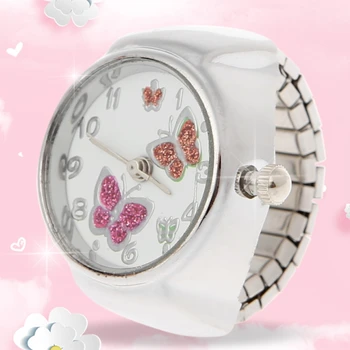 Женские кварцевые аналоговые часы с кольцом на палец Бабочка Эластичный подарок Креативная Сталь