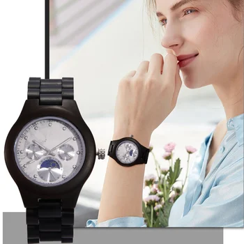 Женские часы, Модные многофункциональные деревянные наручные часы с гравировкой, подарок на годовщину свадьбы для жены, подруги, montre femmes