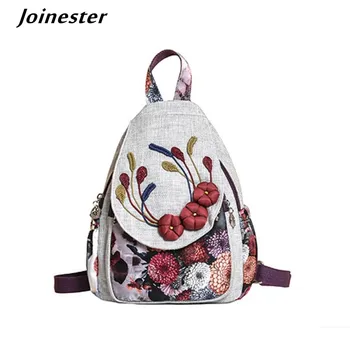 Женский рюкзак из хлопка и льна в этническом ретро стиле, Универсальные рюкзаки с аппликацией, Легкие дорожные сумки для девочек, школьный ранец