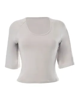 Женский стильный однотонный укороченный топ с U-образным вырезом и половинчатыми рукавами - Модная приталенная футболка с открытой спиной для лета