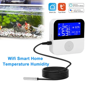 ЖК-дисплей, датчик температуры и влажности Tuya WIFI для умного дома или роста растений, высокая точность с линией температуры воды