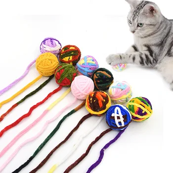 Забавные игрушки для кошек, разноцветные шарики из пряжи с колокольчиком, Интерактивные жевательные игрушки для котят, мягкие игрушки для метания мячей