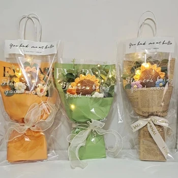Завершенный букет цветов, связанный крючком, Букет ручной работы, Букет из искусственных цветов, связанный крючком, для подарка и домашнего декора