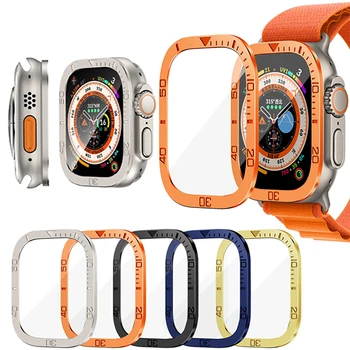 Закаленное стекло для Apple Watch Ultra 49 мм, металлическая рамка, защита от царапин, защита экрана для iWatch серии Ultra 49 мм, аксессуары