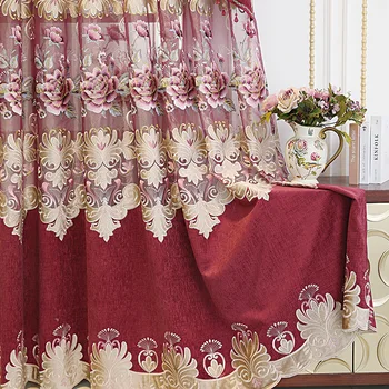 Занавески с красным пионом в китайском стиле для свадебной комнаты, спальни, роскошные полые шторы с вышивкой, растворимые в воде, Оконные шторы с вышивкой
