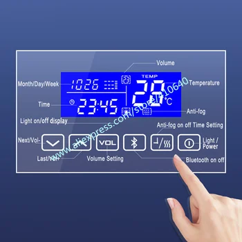 Зеркальные часы Trumsense K3015CBH с индикацией температуры и даты с противотуманным сенсорным Зеркалом с шестью кнопками, Сенсорная панель, совместимая с Bluetooth