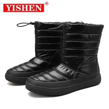 Зимние ботинки YISHEN, мужская зимняя обувь, Водонепроницаемые плюшевые теплые ботинки до середины икры, женские зимние ботинки из ткани Оксфорд, Пара ботинок