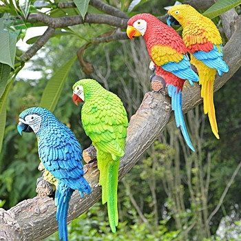 Имитационная скульптура животного-попугая, настенные украшения, подходит для наружных садовых деревьев, украшения сада для домашнего офиса.