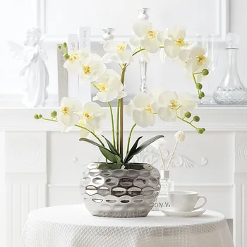 Искусственная орхидея-бабочка, Бонсай, Набор для выращивания орхидей в горшках с керамическим горшком, Украшение для дома, гостиной