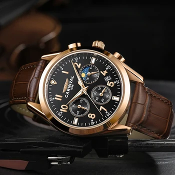 Карнавальный бренд, роскошные кожаные кварцевые часы с хронографом для мужчин, модные Спортивные военные Водонепроницаемые часы с Календарем Reloj Hombre