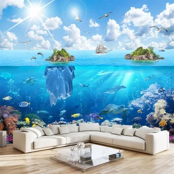 Картина с пейзажем острова подводного мира на заказ для декора детской комнаты 3D Обои для аквариума