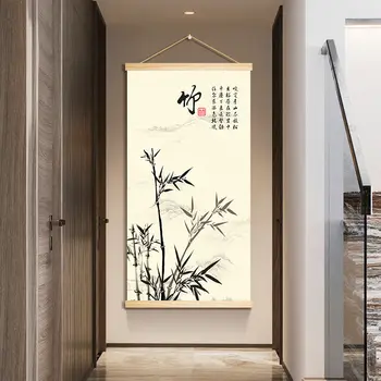 Картины со свитками в китайском стиле, Декор для гостиной, Спальни, Офиса, Эстетичный Бамбуковый Цветочный Гобелен, Настенное Украшение для дома