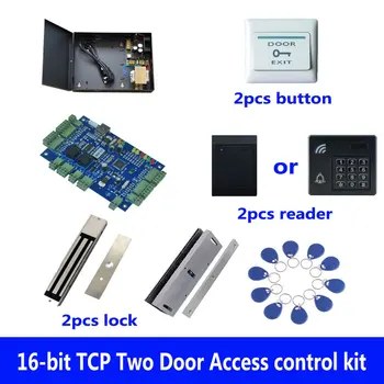 Комплект контроля доступа, TCP Двухдверный контроль доступа + Powercase + Магнитный замок весом 280 кг + U-образный кронштейн + Считыватель идентификаторов + Кнопка + 10 идентификационных меток, Sn: Kit-B207
