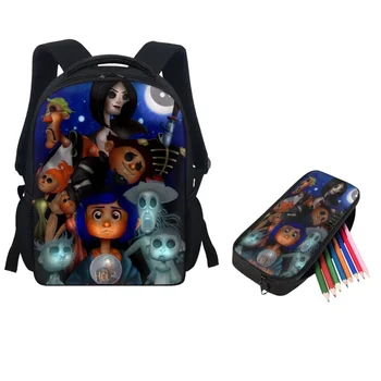 Коралина, Пушистые Детские Школьные сумки с 3D Рисунком из Мультфильма, Повседневный Маленький рюкзак для девочек, Набор из 2 предметов для Малышей, Сумка для книг с Пеналом Mochila