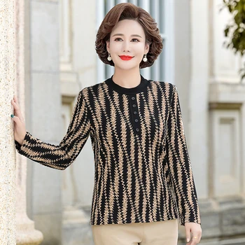 Корейская нижняя рубашка среднего возраста, весна-осень, Новая футболка с длинными рукавами и круглым вырезом, Camisas De Moda Mujer