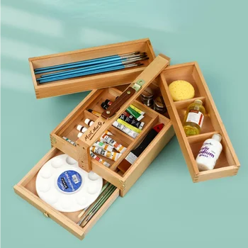 Коробка для рисования маслом из массива дерева, портативный набор инструментов, многофункциональный складной ящик для хранения эскизов, портативный набор инструментов для рисования