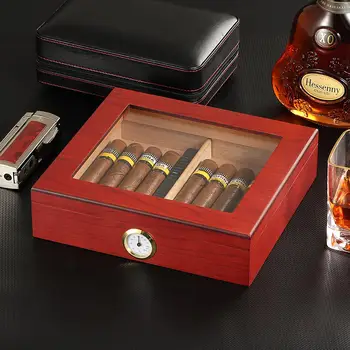 Коробка для сигар из кедрового дерева для путешествий, Хьюмидор для сигар С увлажнителем, Гигрометр, Хьюмидор, Футляр для сигар, Стеклянные Хьюмидоры на 20-30 сигар