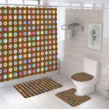Красочный геометрический круг В горошек, Набор занавесок для душа, Абстрактная современная коричневая занавеска для ванной комнаты, Нескользящий коврик, Коврик для ванной, крышка унитаза