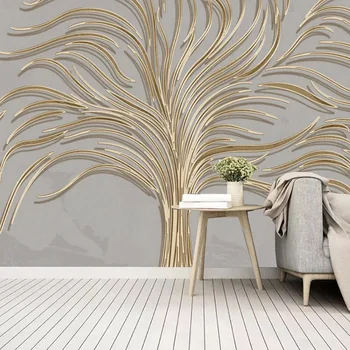 Креативные водонепроницаемые настенные обои на заказ, легкая роскошная ручная роспись, креативное дерево, 3D линия с золотым тиснением, фон для декора стен