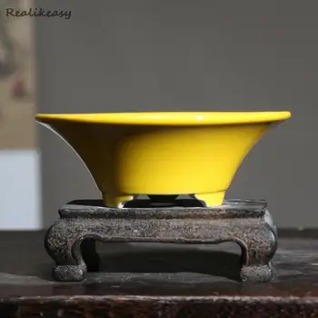 Круглые керамические цветочные горшки ручной работы, ретро однотонные горшки для бонсай, традиционные горшки для сочных цветов в китайском стиле с отверстием LB926