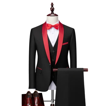(Куртки + жилет + Брюки) 2021 Мужские весенние деловые блейзеры /Мужской костюм-тройка из высококачественного хлопка/Мужской смокинг для отдыха, платье жениха