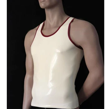 Латексный жилет Gummi, резиновая футболка без рукавов, винтажный белый с красным базовый классический размер XS-XXXL на заказ.4 мм.