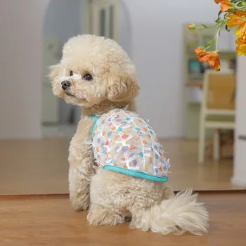 Летний жилет слинг из полой сетки для домашней собаки Платье в мелкий горошек с цветочным рисунком Одежда для маленьких собак
