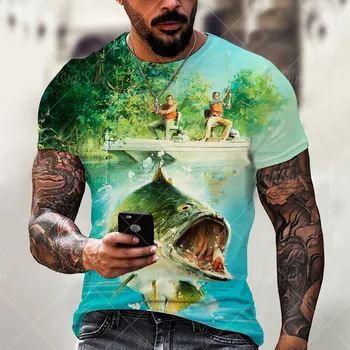 Летняя модная рубашка для рыбалки на открытом воздухе 2023, мужская футболка для рыбалки с 3D принтом, повседневная рубашка с коротким рукавом, Топы, тройники, Горячая распродажа одежды