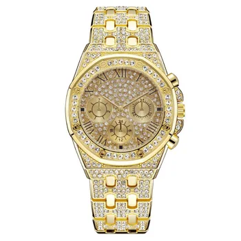 Лучшие женские часы с бриллиантами, Роскошные модные часы с ремешком из нержавеющей стали, золотые блестящие часы, Фирменные мужские часы, Продажа кварцевых часов