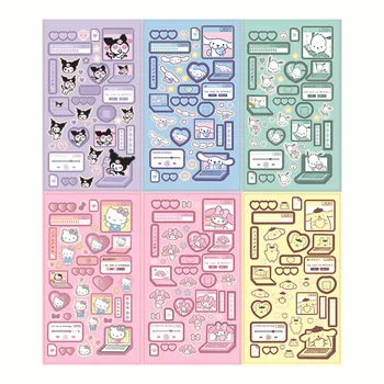 Милые наклейки Sanrio 6 шт., мультяшная милая коллекционная серия, лазерные ослепительные наклейки для рук, декоративная бумага в японском стиле