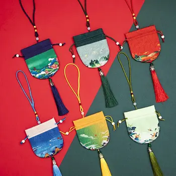 Многоцветный Подарочный мешочек с кисточкой, Подвесное украшение, Пустое Саше, Женская сумка для ювелирных изделий, Сумка для хранения в китайском стиле, кошелек, мешочек