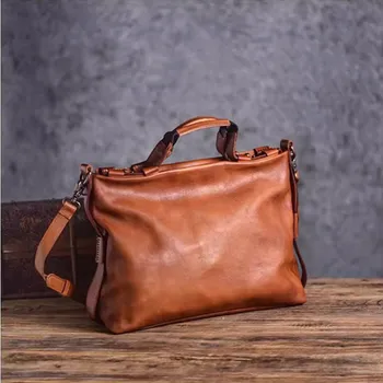 Модная женская коричневая сумка в стиле ретро из натуральной кожи, мужская повседневная офисная сумка для ноутбука, адвокатская сумка из натуральной воловьей кожи, диагональная сумка через плечо