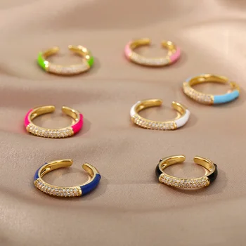 Модное многоцветное эмалевое кольцо с капающим маслом, открытые Регулируемые обручальные кольца с геометрическим цирконием для женщин, роскошный ювелирный подарок