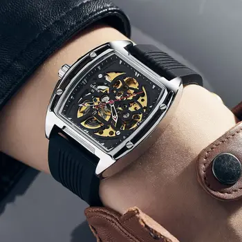 Модные Автоматические наручные часы со скелетом SWISH, повседневные механические часы для мужчин, спортивные часы с турбийоном с силиконовым ремешком