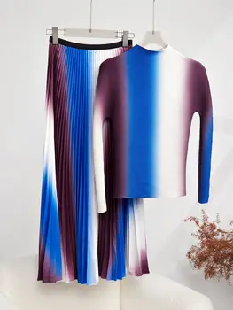 Модный Индивидуальный плиссированный костюм, Женская Осенняя Новая юбка с градиентом, комплект одежды из двух предметов