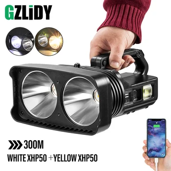 Мощный фонарик 2 * XHP50, светодиодный фонарик, водонепроницаемый прожектор, USB перезаряжаемый рыболовный фонарь с боковой подсветкой