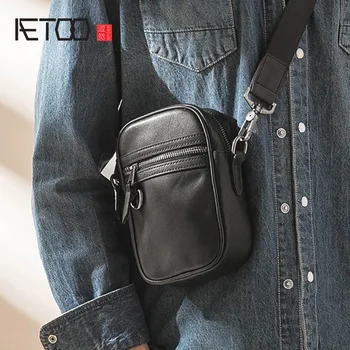 Мужская мини-сумка из кожи AETOO, кожаная сумка на одно плечо, повседневная сумка на шпильке