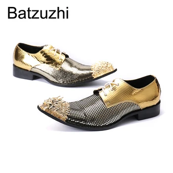 Мужская обувь Batzuzhi, деловые кожаные туфли с острым металлическим носком, мужские модельные туфли на шнуровке для мужской вечеринки! Большой размер 38-46!