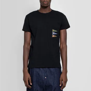 Мужская футболка KAPITAL 2023, Летний Дизайн Переднего нагрудного кармана, Вышивка в виде трех флагов, Повседневные хлопковые топы с круглым вырезом и коротким рукавом