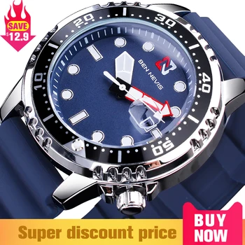 Мужские Кварцевые часы серии BEN NEVIS Sport С темно-синим Циферблатом, Водонепроницаемые Мужские Наручные Часы, Резиновый ремешок Для часов Hombres Relojes