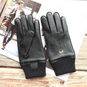Мужские перчатки из оленьей кожи с сенсорным экраном нового стиля, высококачественная натуральная кожа с флисовой подкладкой, перчатки для вождения пилота